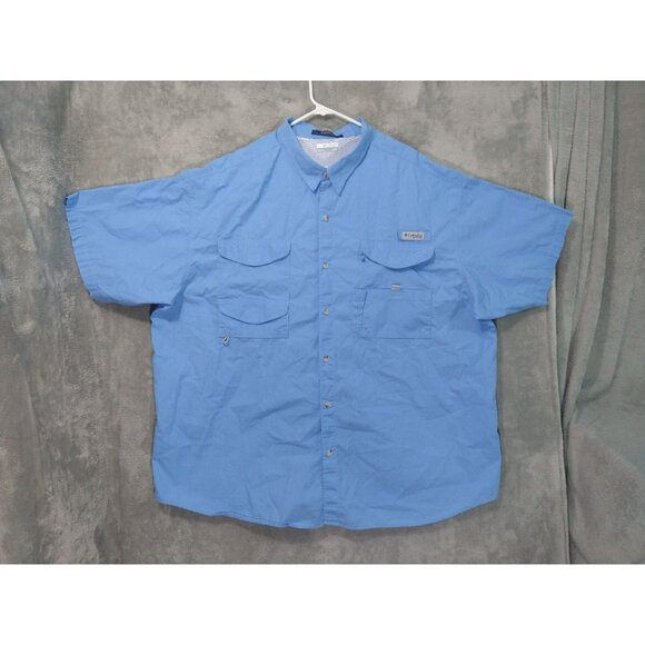 Columbia Shirt Mens 4X Blue PFG Bonehead Short Sleeve Fishing Vented Cotton - Picture 1 of 8